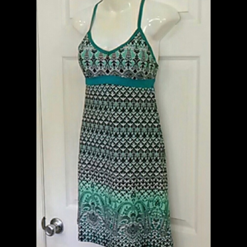 Athleta Teal Black White Patterned Swim Dress